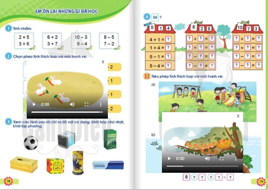 Trong bản điện tử, sách giáo khoa Toán lớp 1 Cánh diều có khá nhiều video hoạt hình sinh động để bạn nhỏ vui học Toán. 